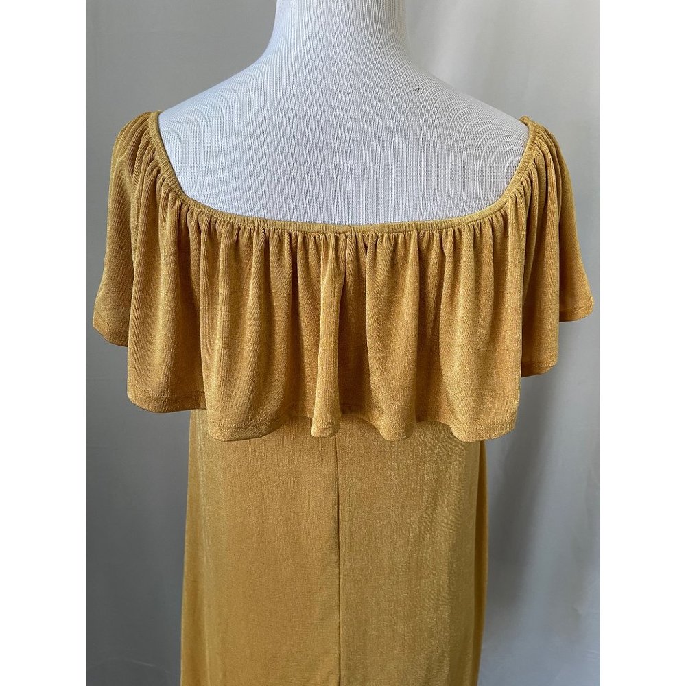 Timing Gold Shimmer Sleeveless / Off-the-Shoulder Ruffle Top Knit Blouse / Dress - Picture 8 of 12